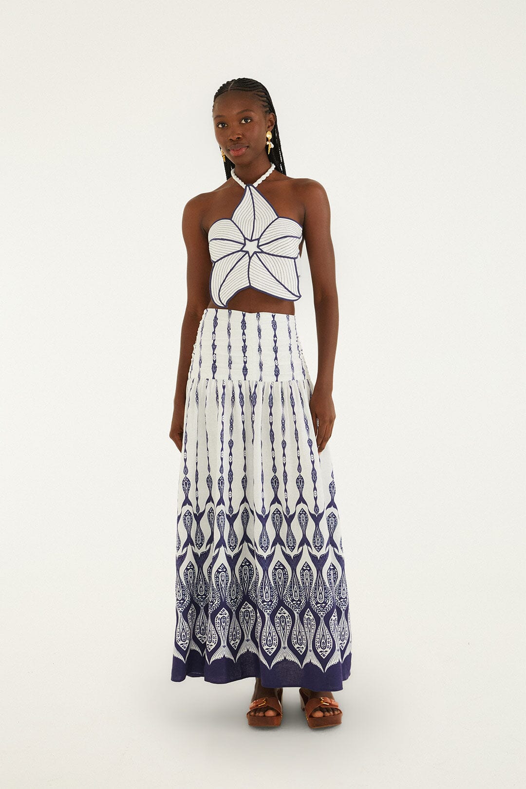 FARM Rio Shop Off-White Fishes Flow Lenzing Ecovero Euroflax Maxi Skirt