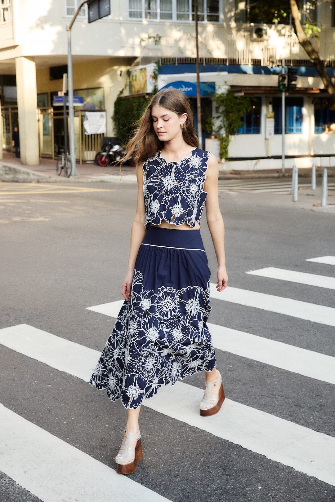 FARM Rio Shop Blue Flowers Richelieu Organic Cotton Maxi Skirt