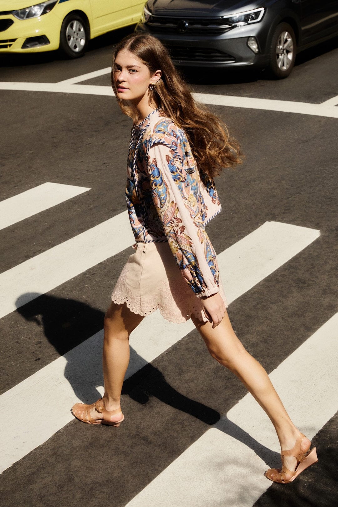 FARM Rio Shop Soft Pink Geometric Richelieu Twill Mini Skirt