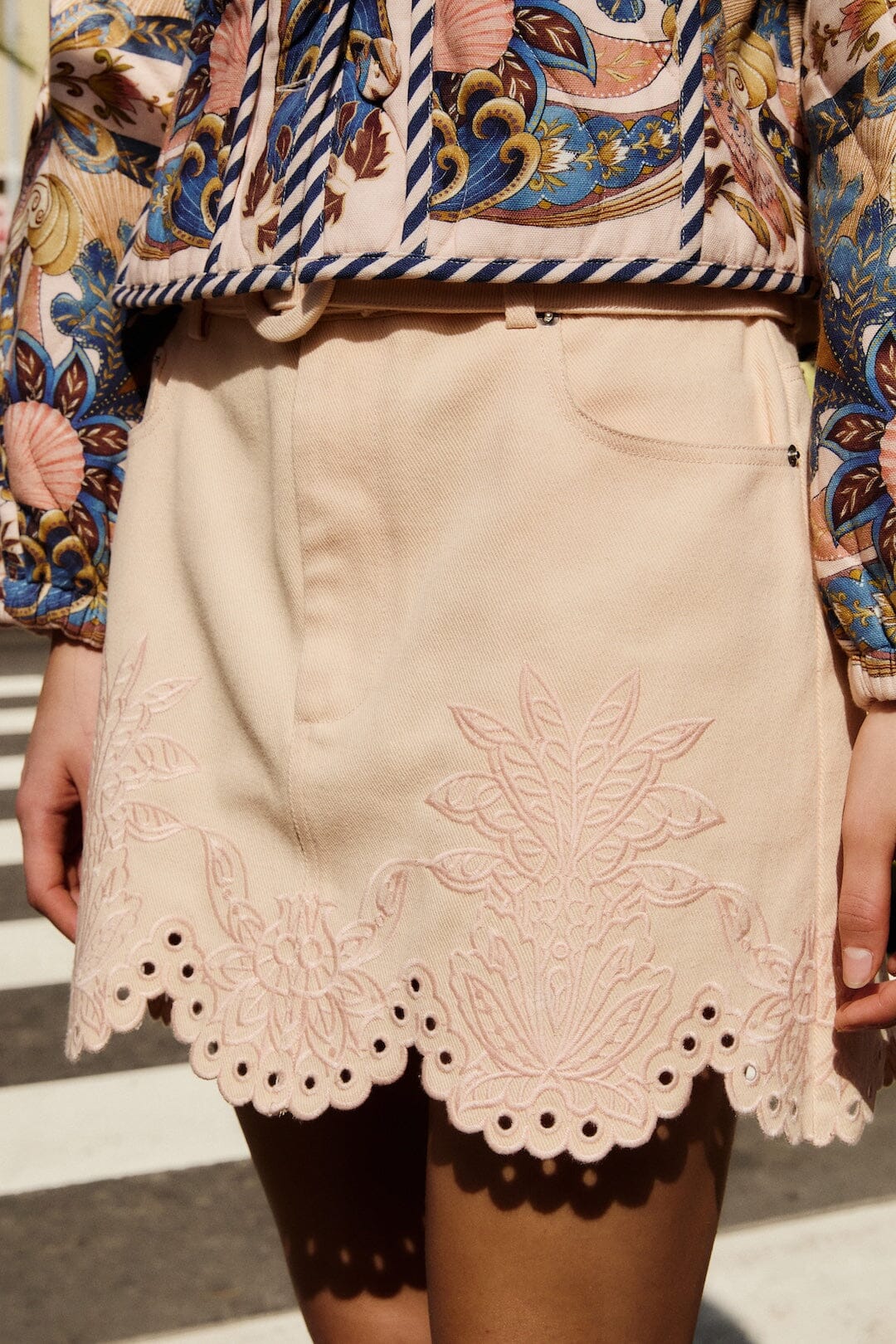 FARM Rio Shop Soft Pink Geometric Richelieu Twill Mini Skirt