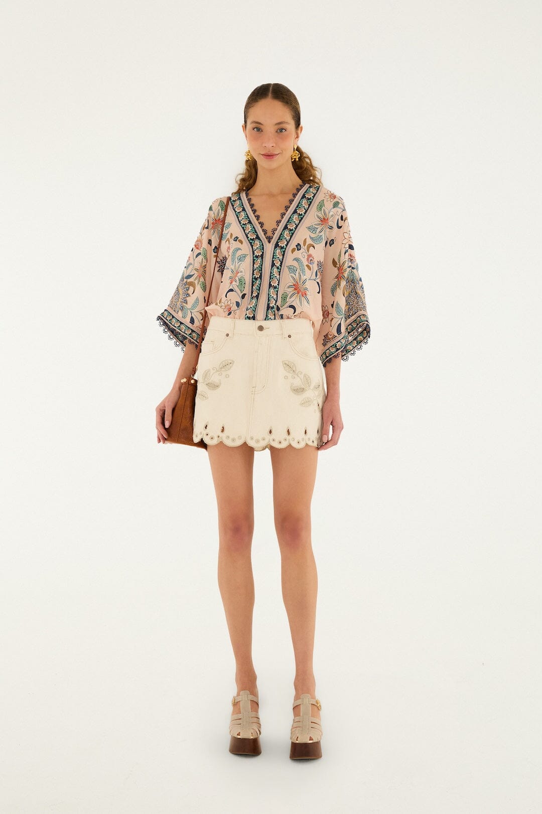 FARM Rio Shop Off-White Canva Scallop Richelieu Skirt
