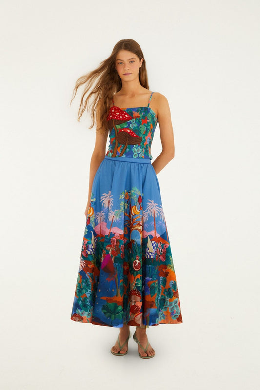FARM Rio Shop Multicolor Dream Landscape Organic Cotton Midi Skirt