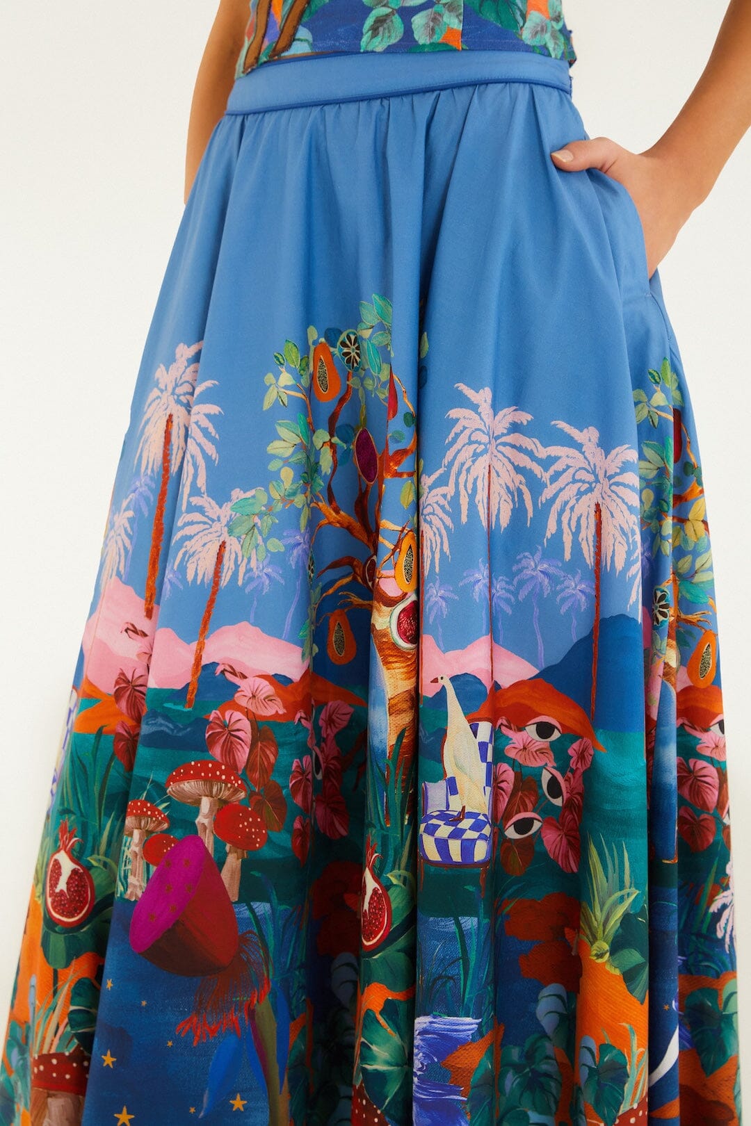 FARM Rio Shop Multicolor Dream Landscape Organic Cotton Midi Skirt