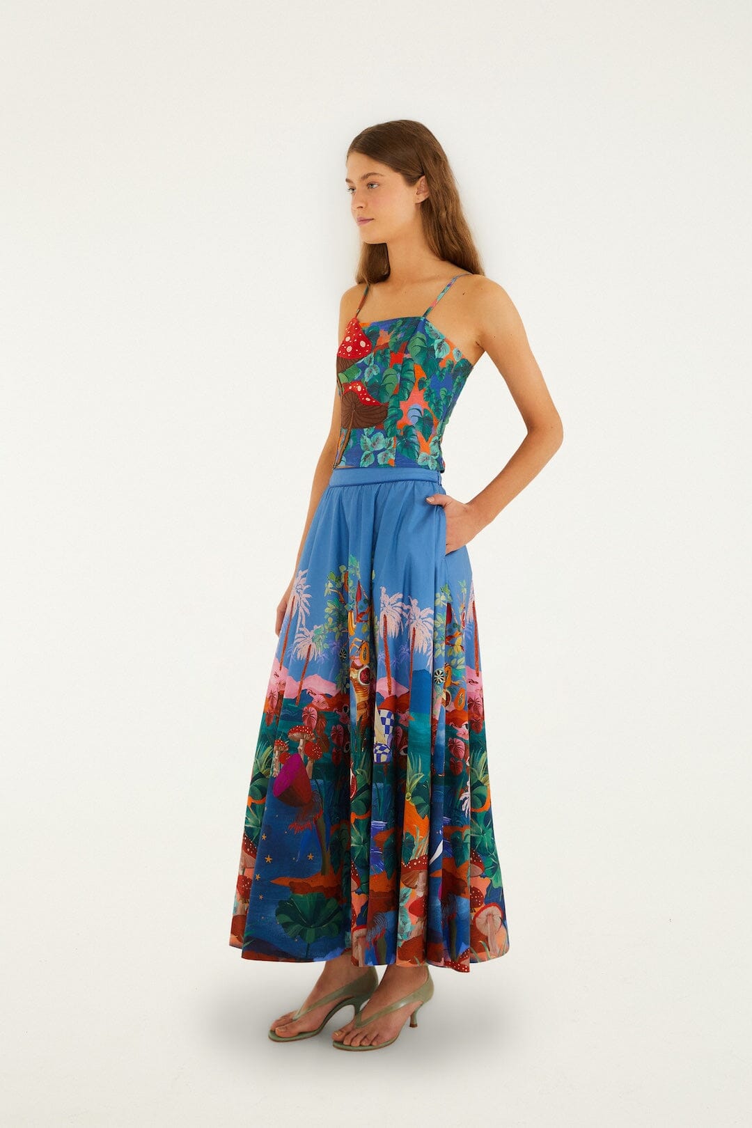 FARM Rio Shop Multicolor Dream Landscape Organic Cotton Midi Skirt