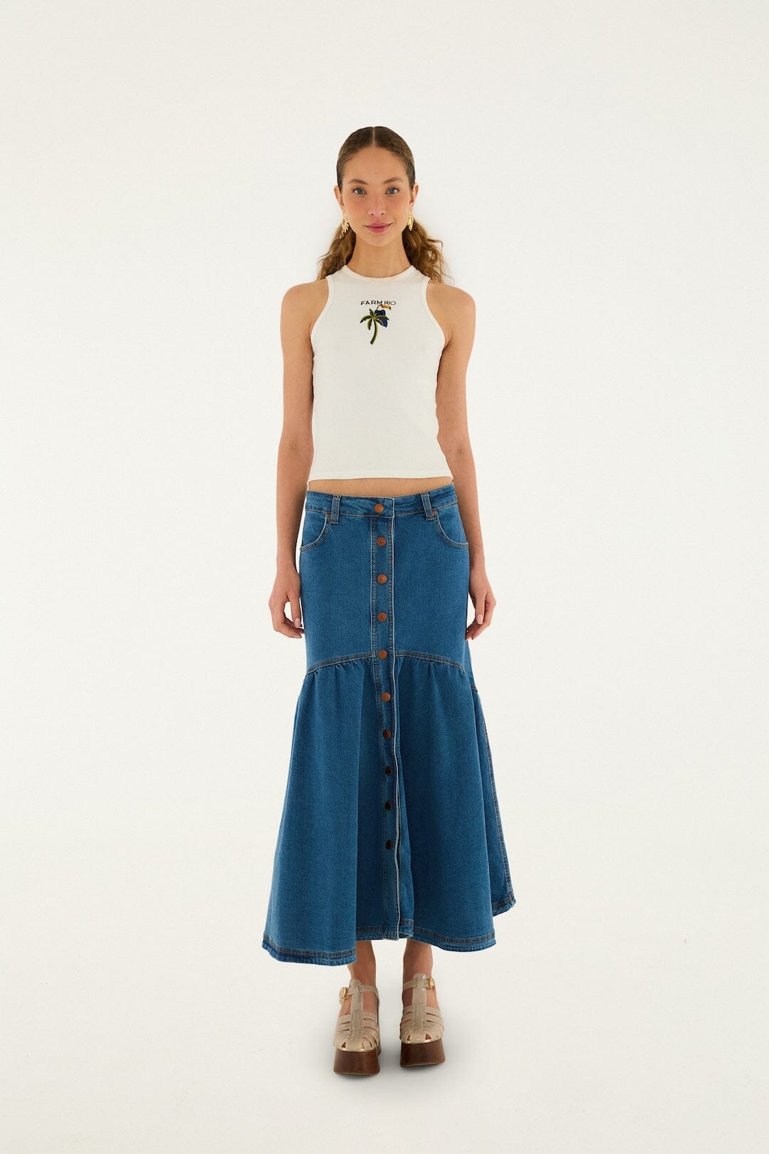 FARM Rio Shop Panelled Denim Long Skirt