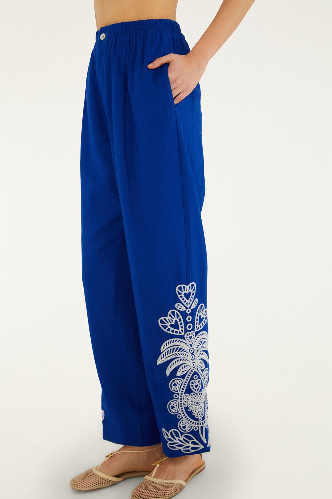 FARM Rio Shop Blue Romantic Embroidered Lenzing Ecovero Euroflax Pants