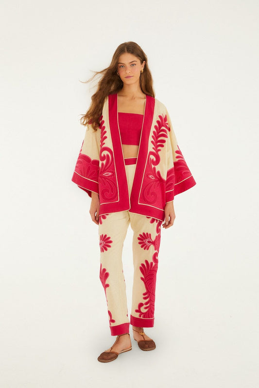 FARM Rio Shop Pink Spring Arabesc Cutwork Lenzing Ecovero Euroflax Pants