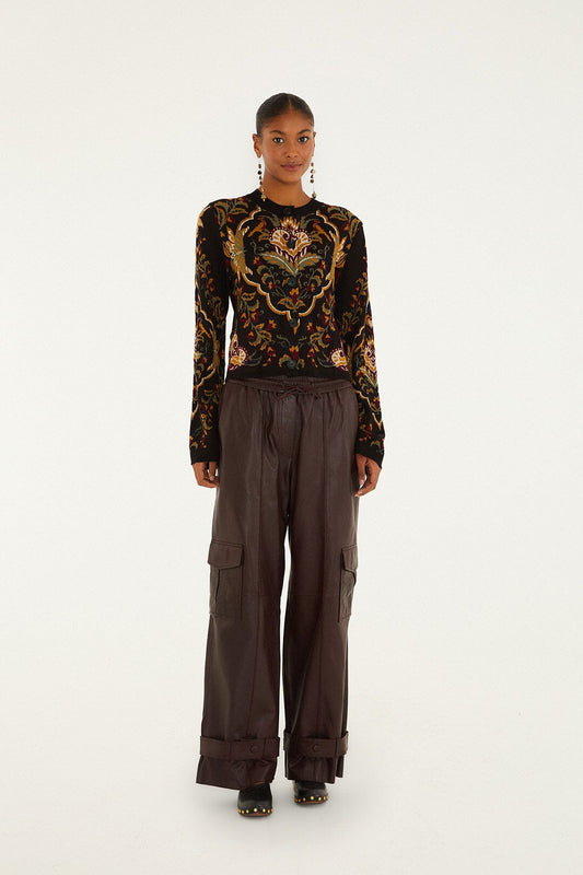FARM Rio Shop Burgundy Leather Pants