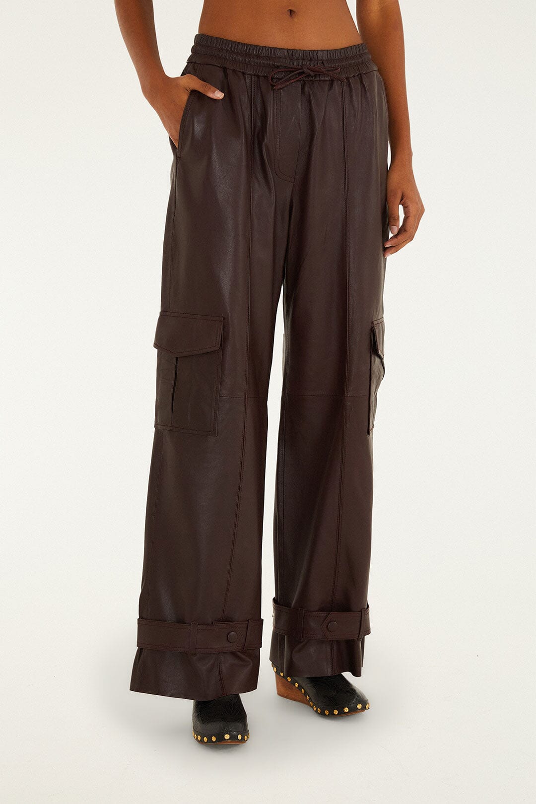 FARM Rio Shop Burgundy Leather Pants