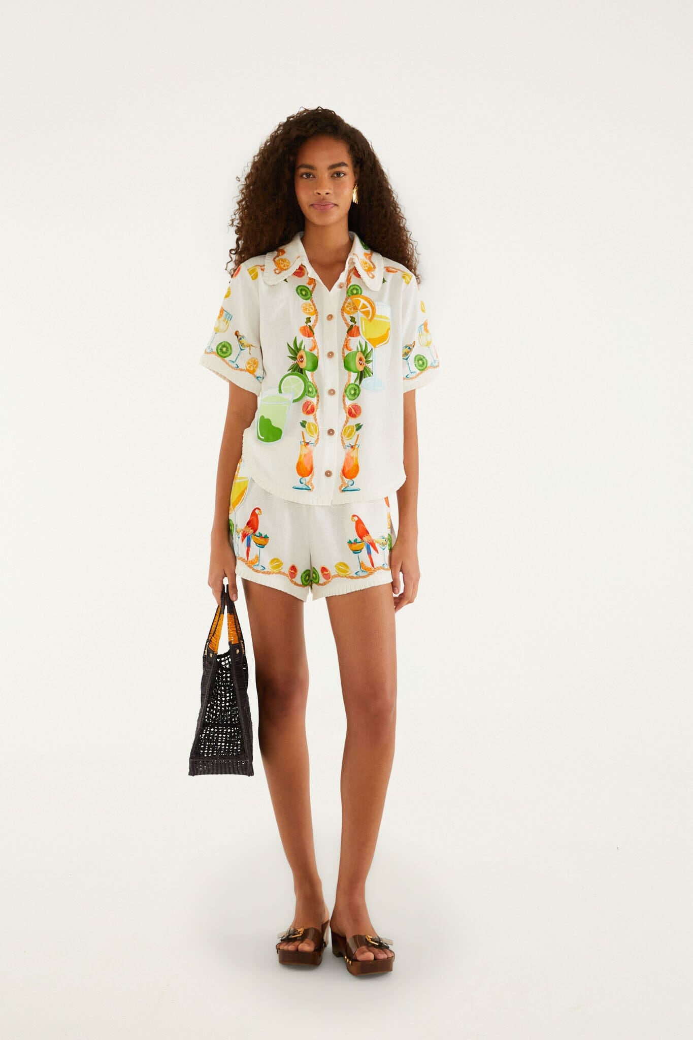 FARM Rio Shop Off-White Tropical Royalty 3d Details Euroflax Premium Linen Shorts