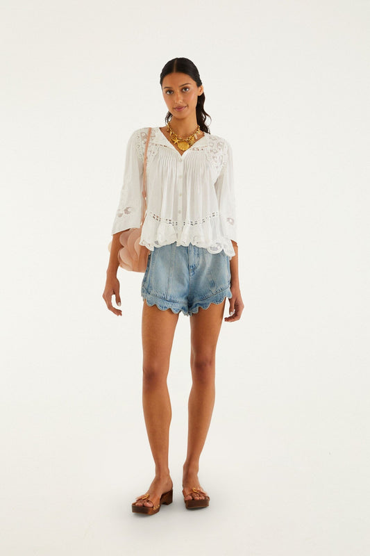 FARM Rio Shop Light Denim Romantic Wavy Hem Shorts