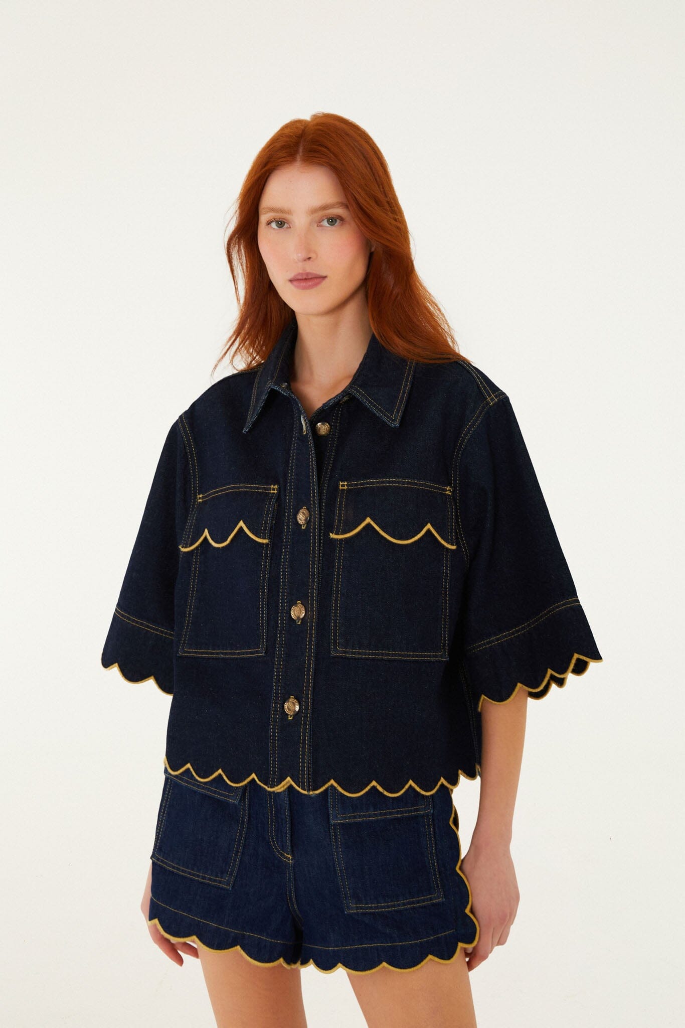 FARM Rio Shop Dark Denim Pockets Wavy Hem Shorts