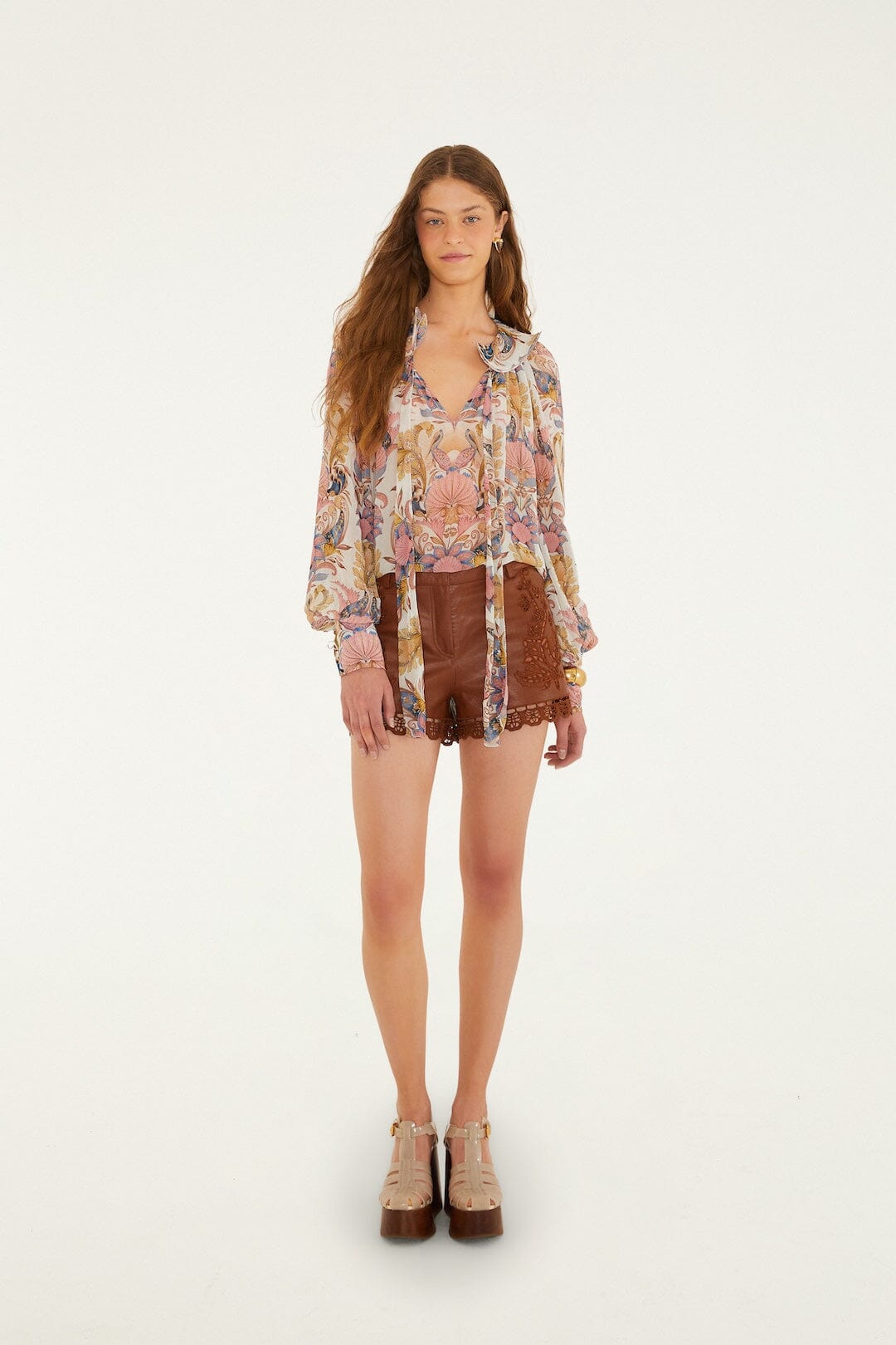 FARM Rio Shop Caramel Richelieu Belt Loops Leather Shorts
