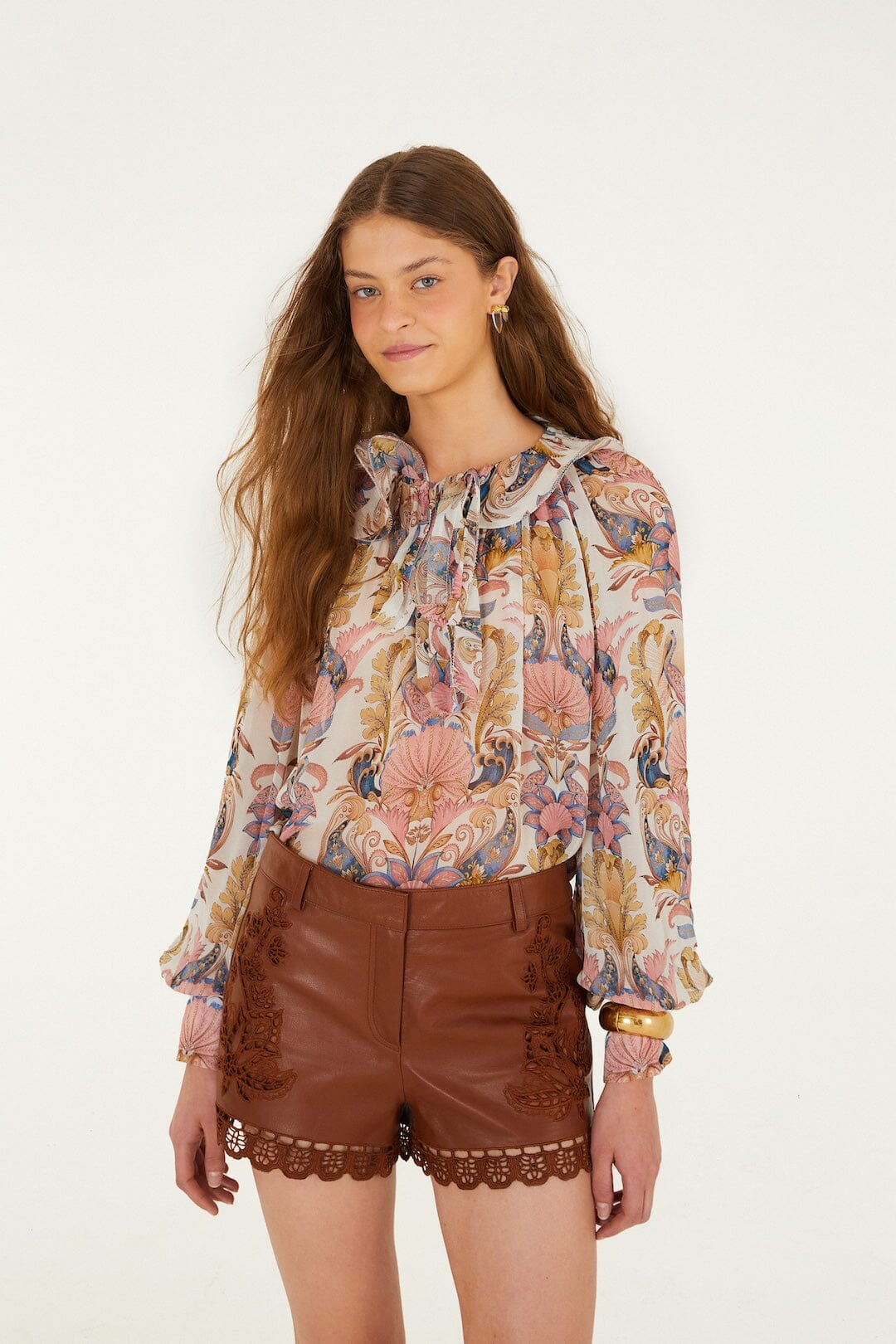 FARM Rio Shop Caramel Richelieu Belt Loops Leather Shorts