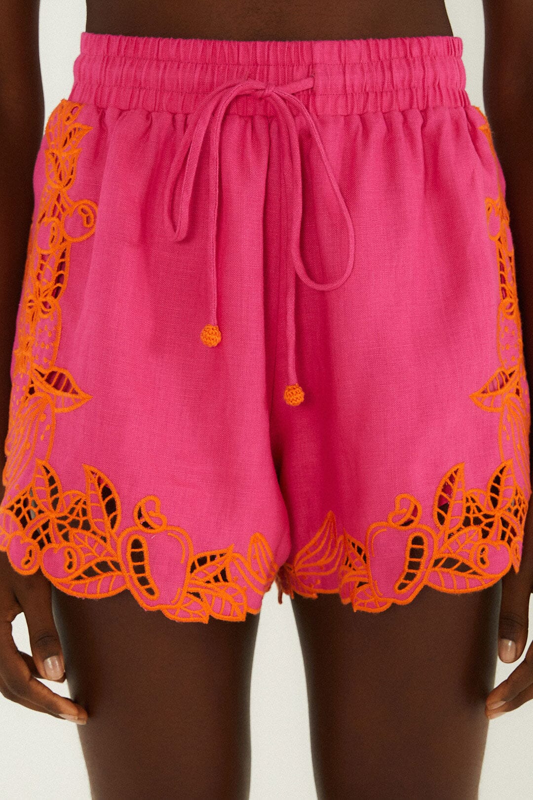 FARM Rio Shop Pink Fruit Richelieu Artisanal Euroflax Premium Linen Shorts