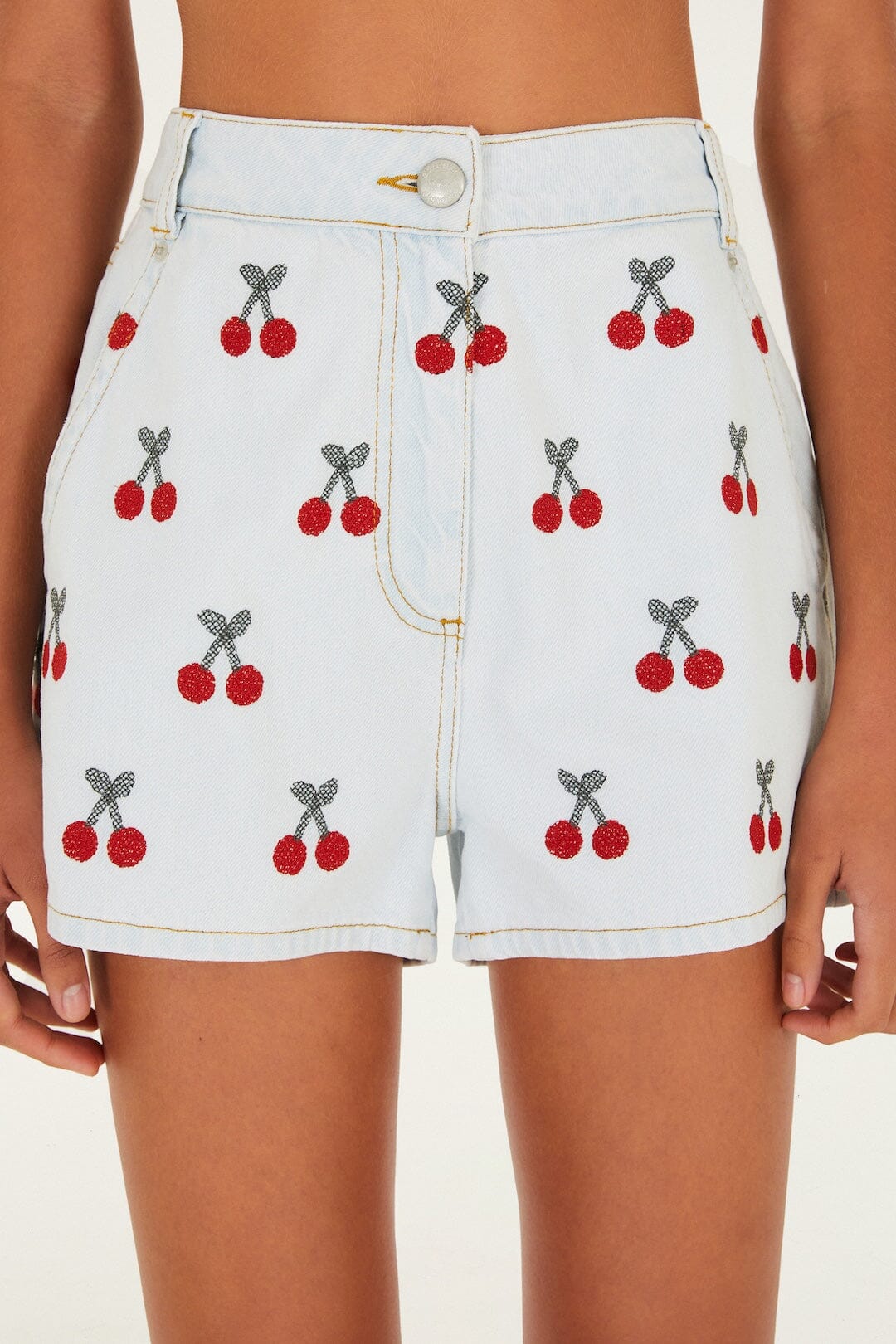 FARM Rio Shop Embroidered Cherry Denim Shorts