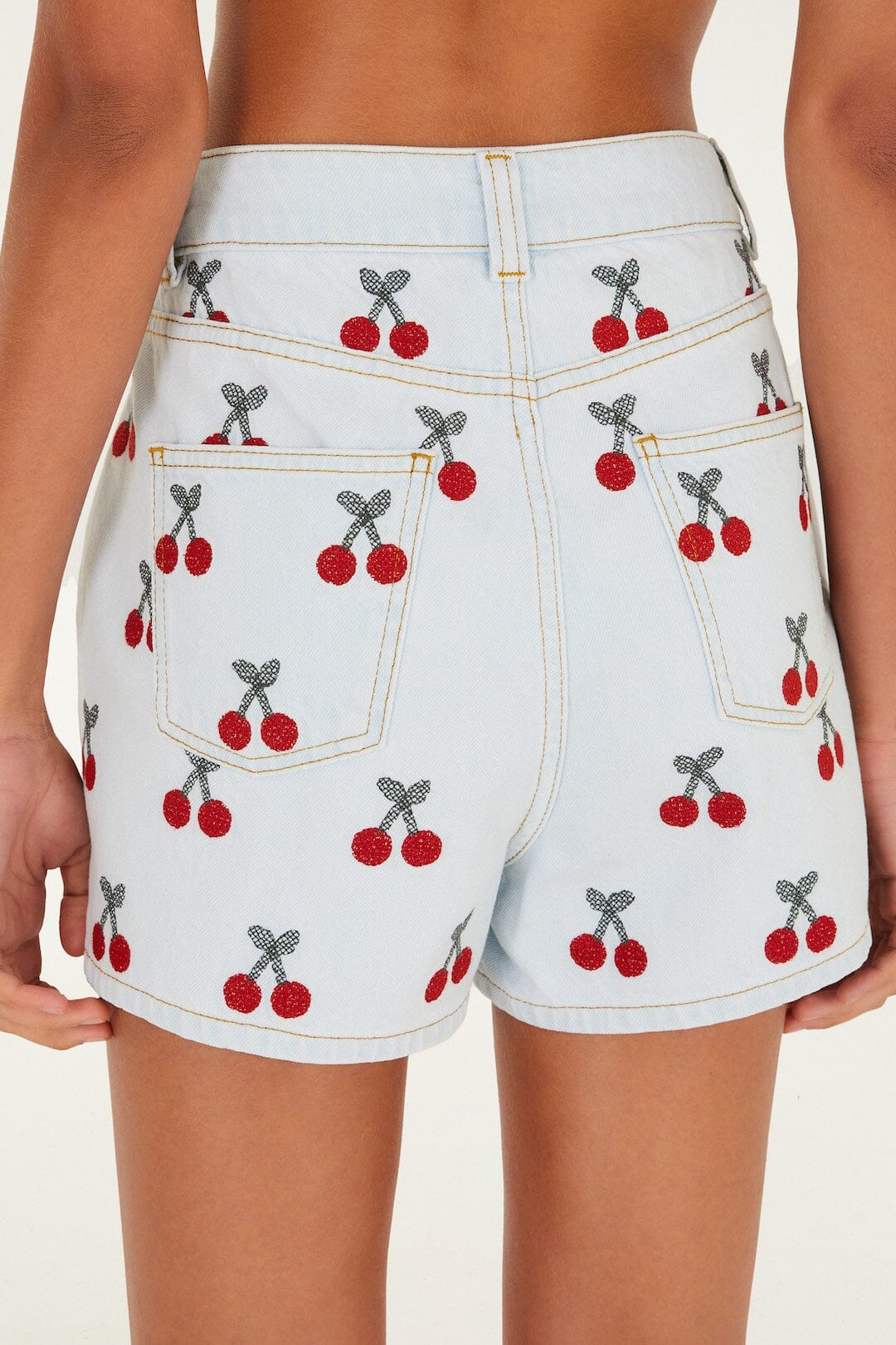 FARM Rio Shop Embroidered Cherry Denim Shorts