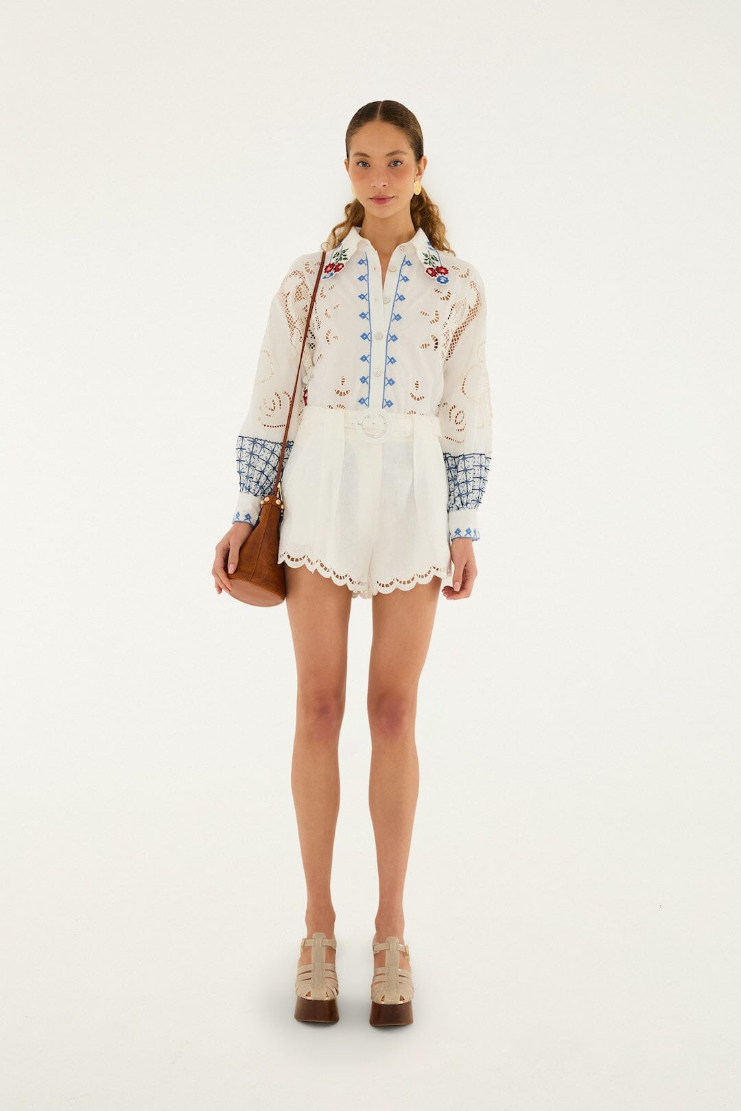 FARM Rio Shop Off-White Richelieu Euroflax Premium Linen Shorts
