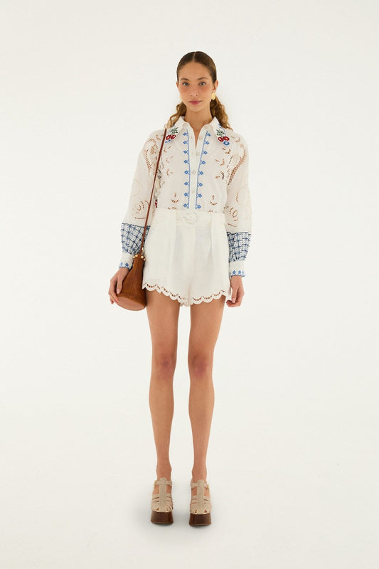 FARM Rio Shop Off-White Richelieu Euroflax Premium Linen Shorts