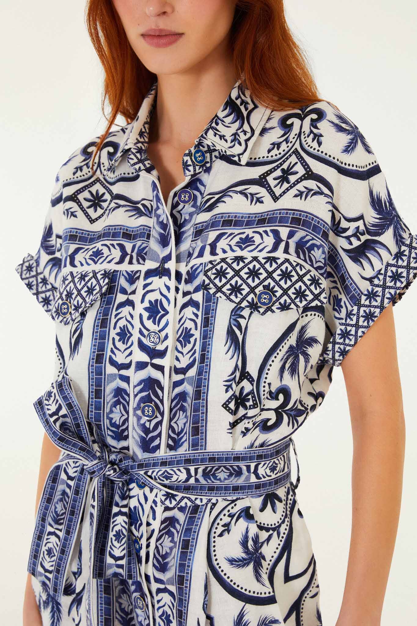 FARM Rio Shop Off-White Wonderful City Belted Euroflax Premium Linen Romper