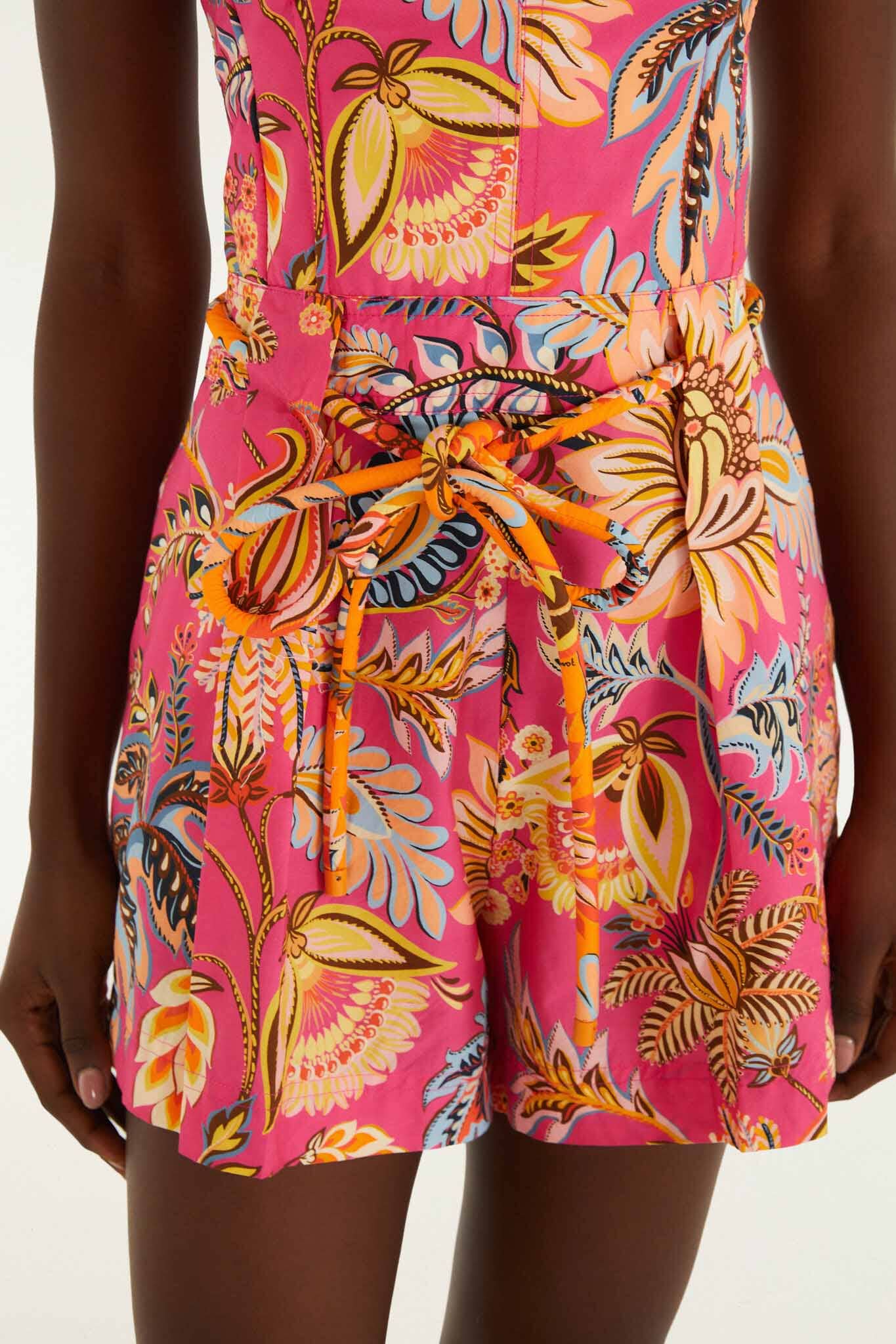 FARM Rio Shop Pink Ligia Floral Drawstring Organic Cotton Romper