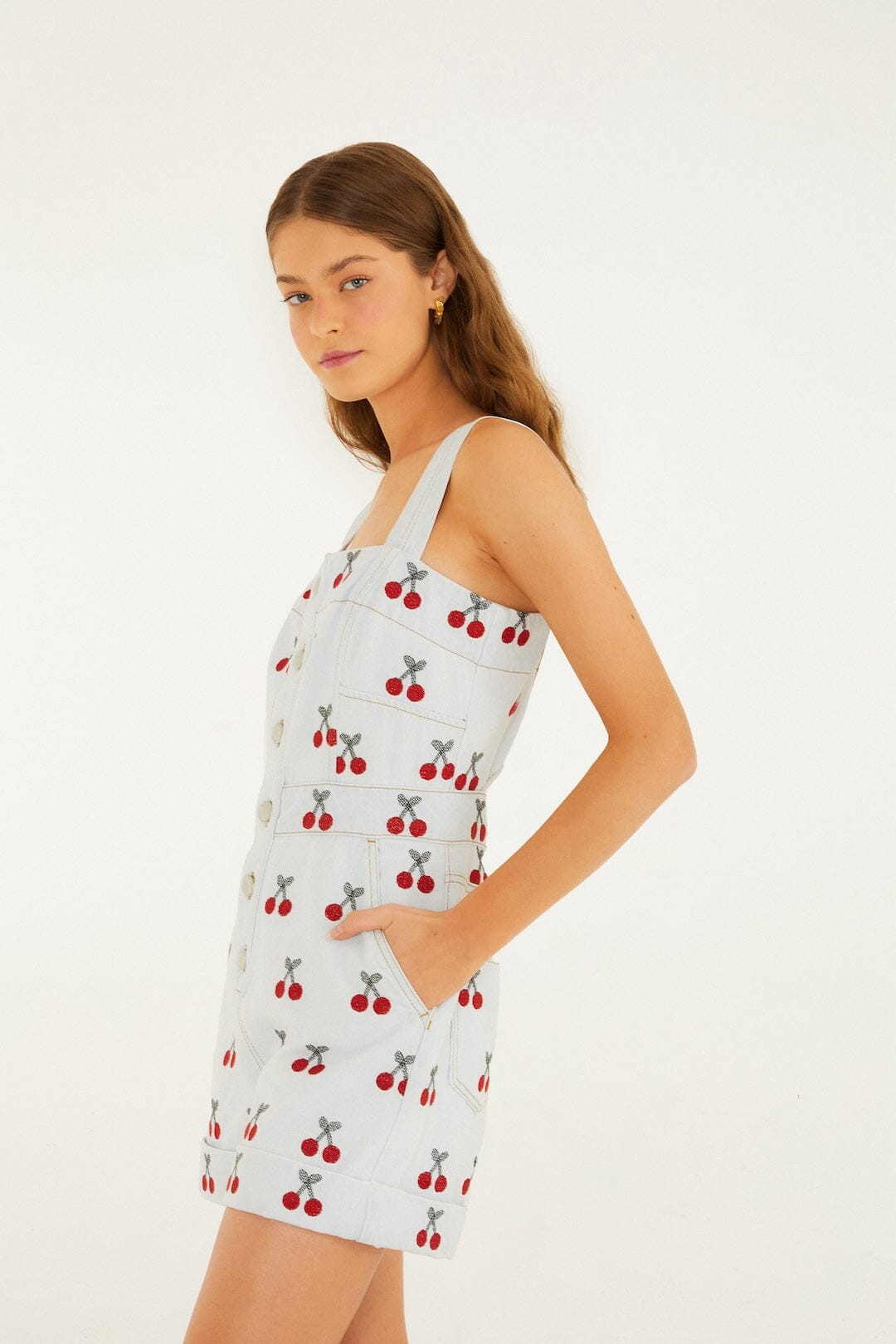 FARM Rio Shop Embroidered Cherry Denim Romper