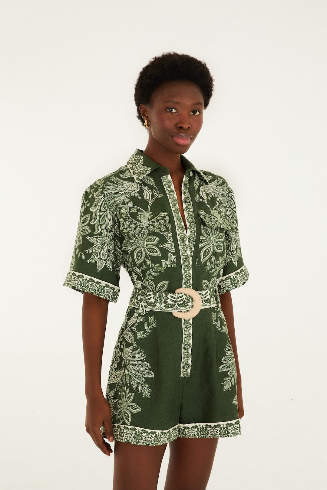 FARM Rio Shop Dark Green Miranda Belted Romper