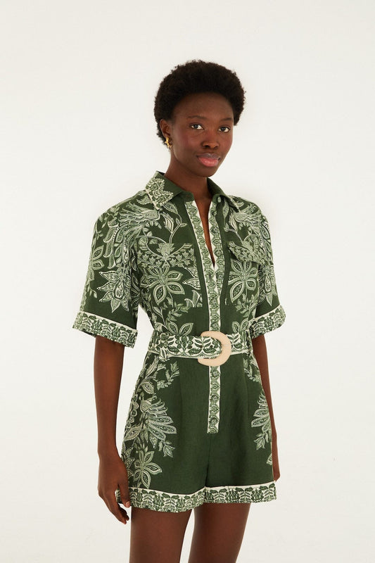 FARM Rio Shop Dark Green Miranda Belted Romper