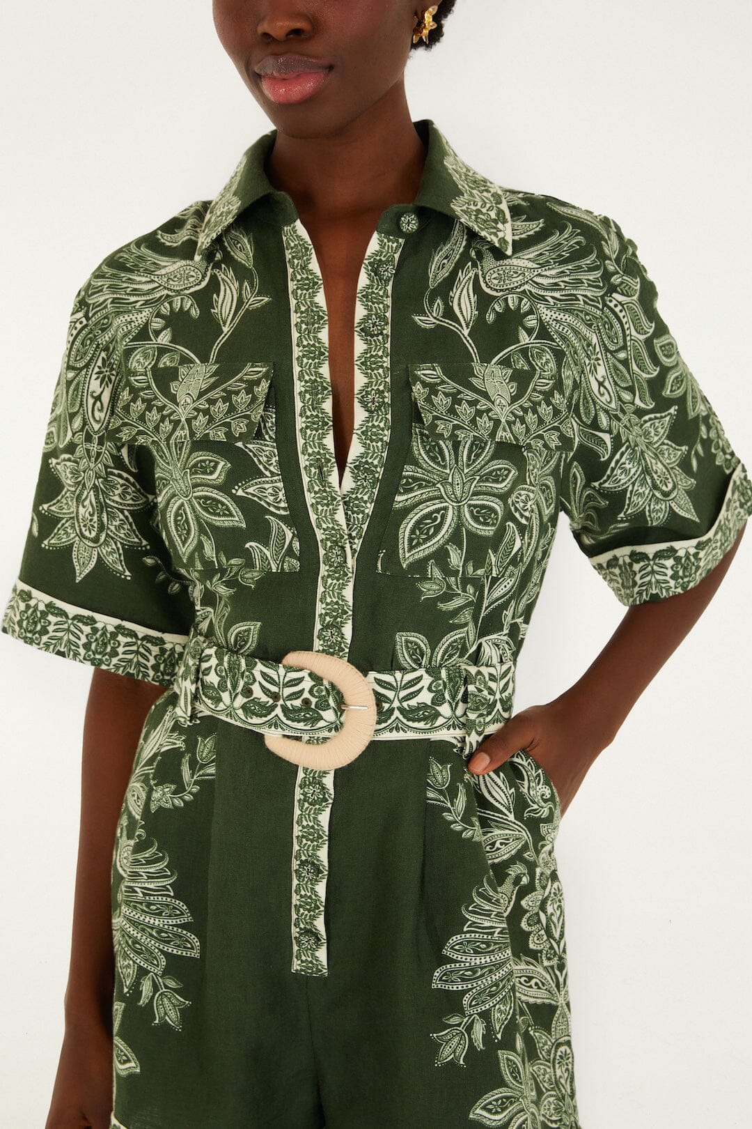 FARM Rio Shop Dark Green Miranda Belted Romper