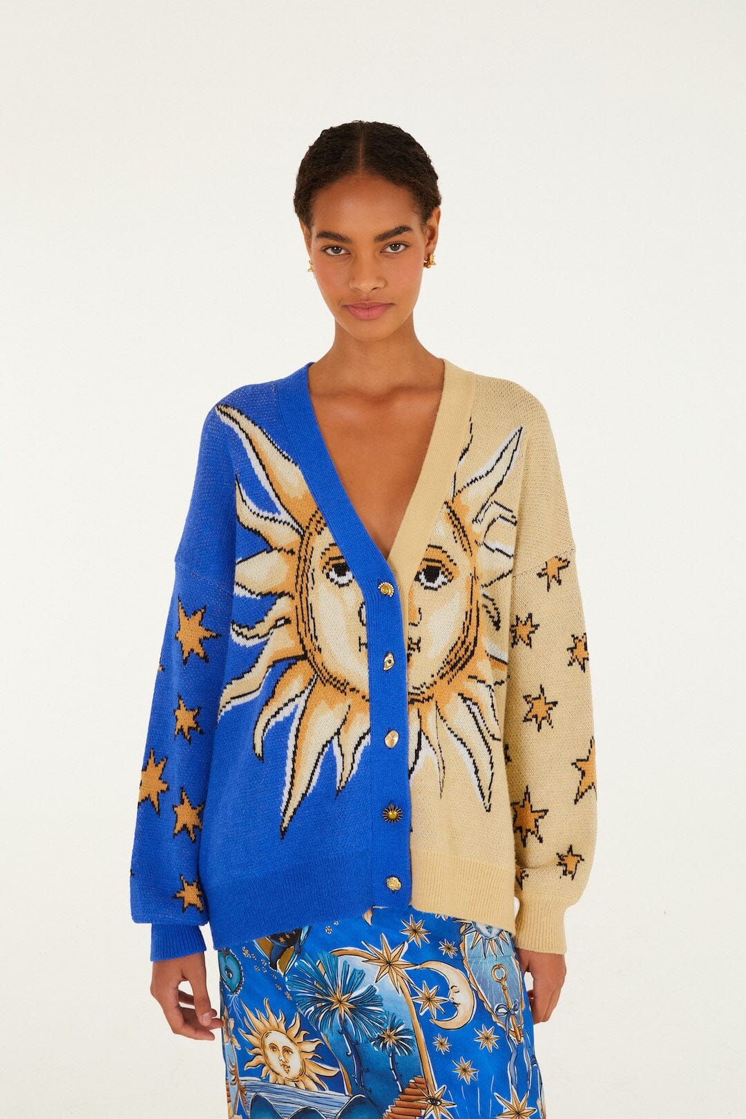 FARM Rio Shop Mixed Mystical Sun Buttoned Knit Cardigan