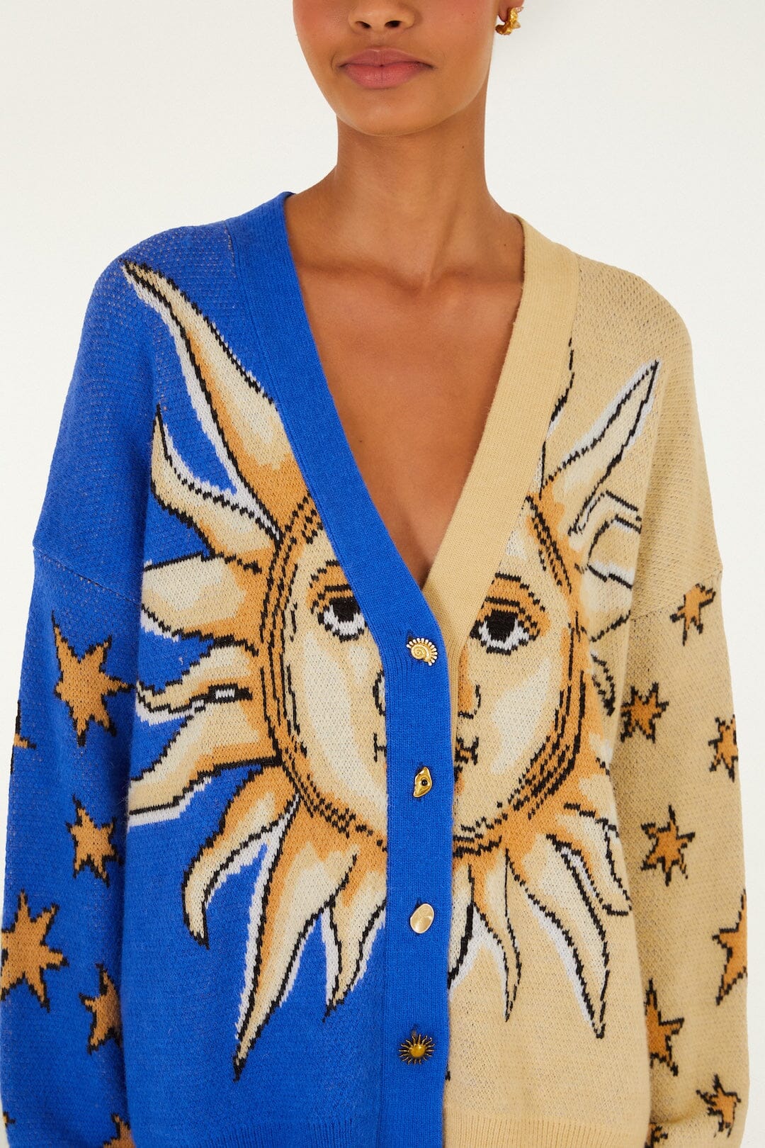 FARM Rio Shop Mixed Mystical Sun Buttoned Knit Cardigan