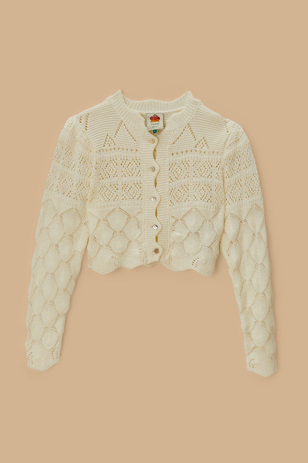 FARM Rio Shop Off-White Mixed Lace Stitch Cardigan