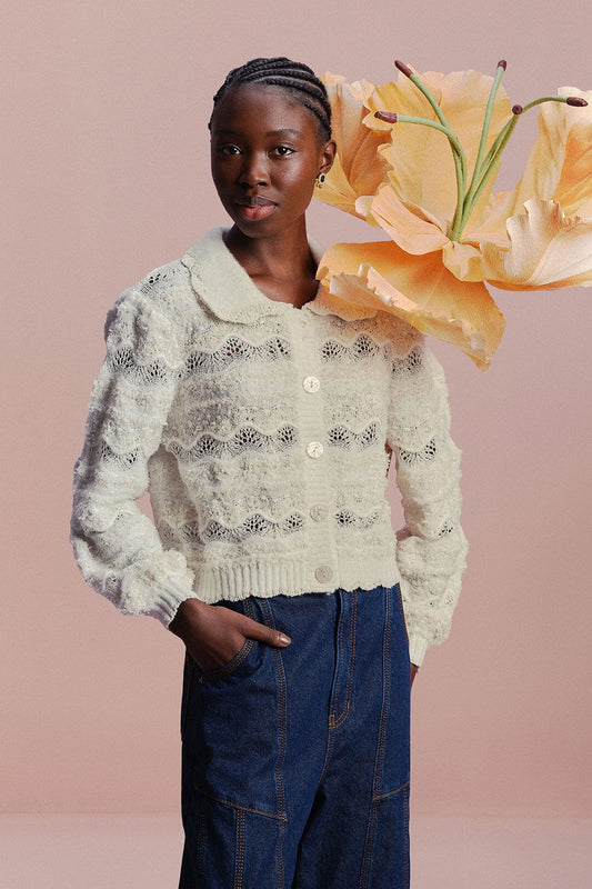 FARM Rio Shop Mixed Stitches Off-White Knit Cardigan