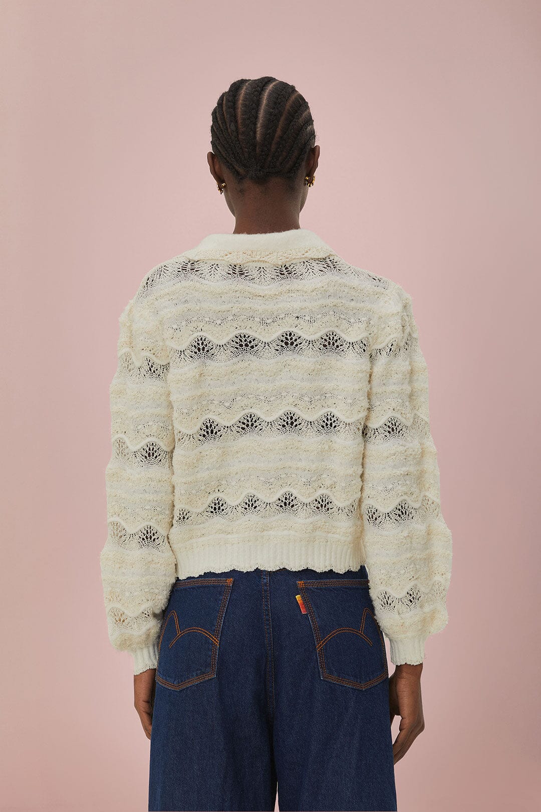 FARM Rio Shop Mixed Stitches Off-White Knit Cardigan