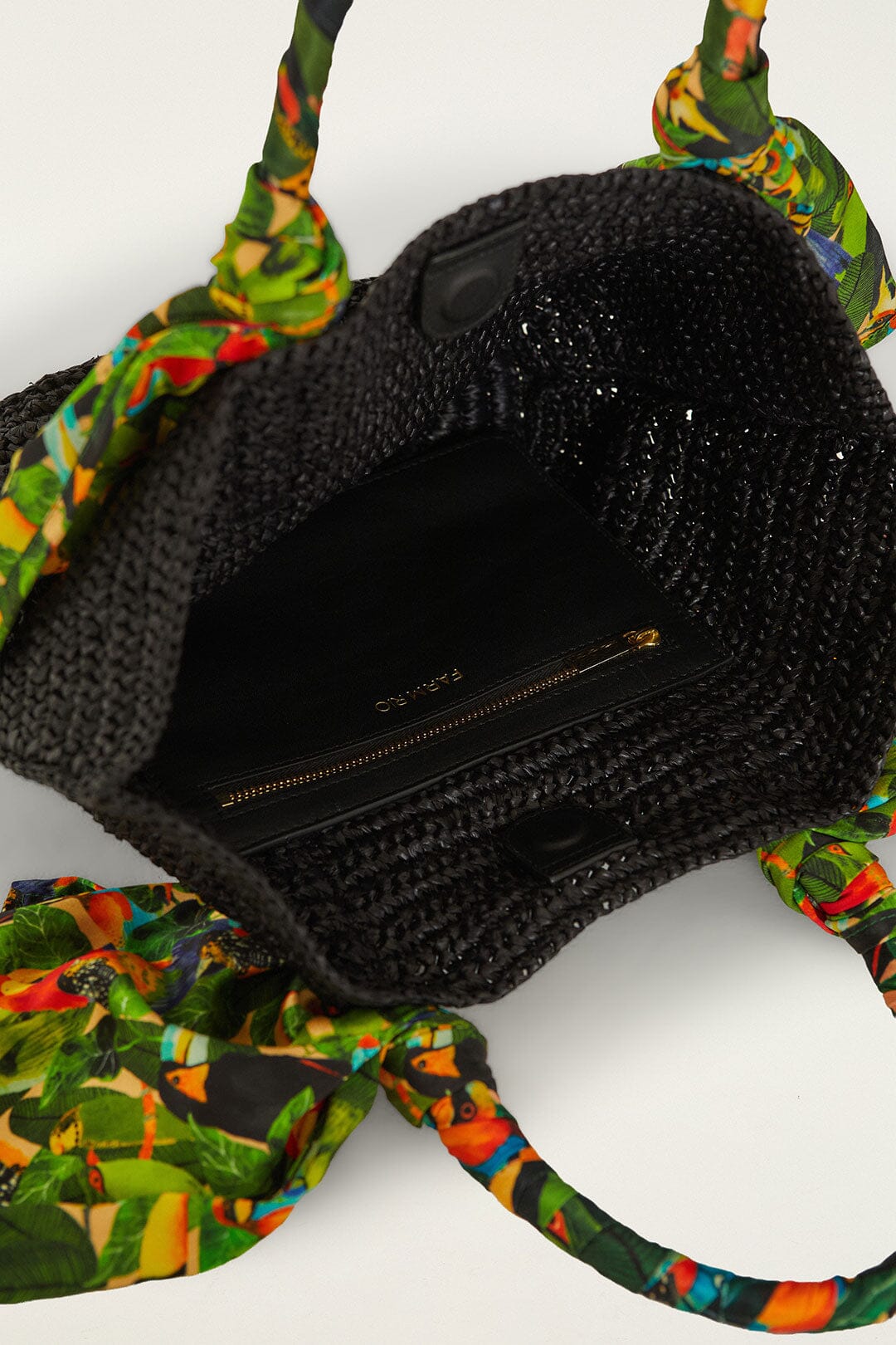 FARM Rio Shop Black Scarf Raffia Mini Basket Bag