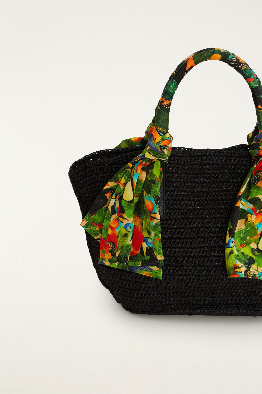 FARM Rio Shop Black Scarf Raffia Mini Basket Bag