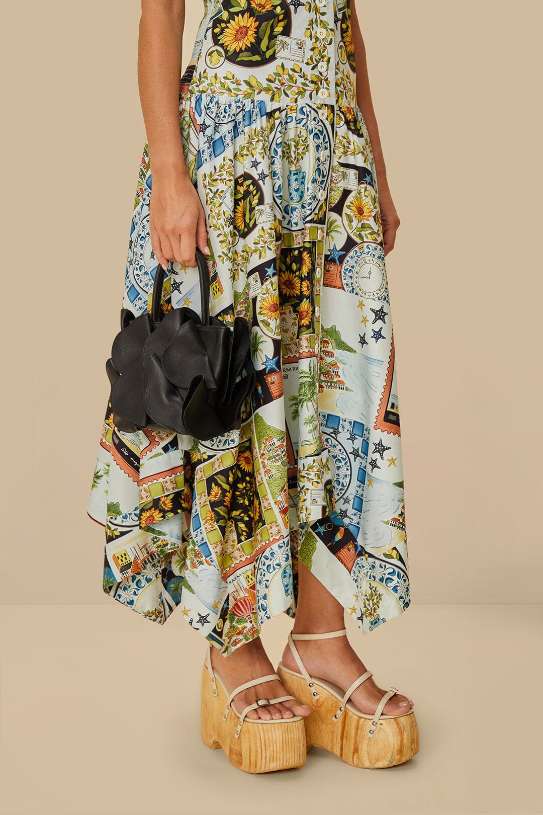 FARM Rio Shop Black Leather Flower Bag