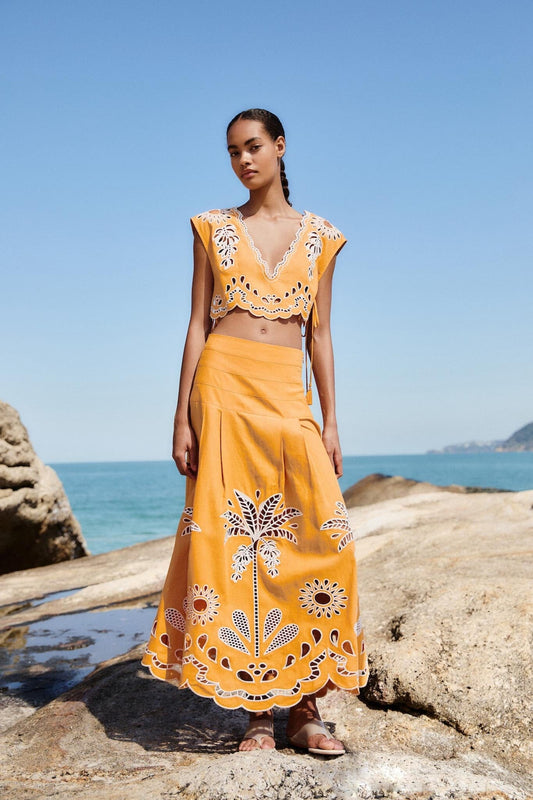 FARM Rio Shop Camel Tropi Embroidery Skirt