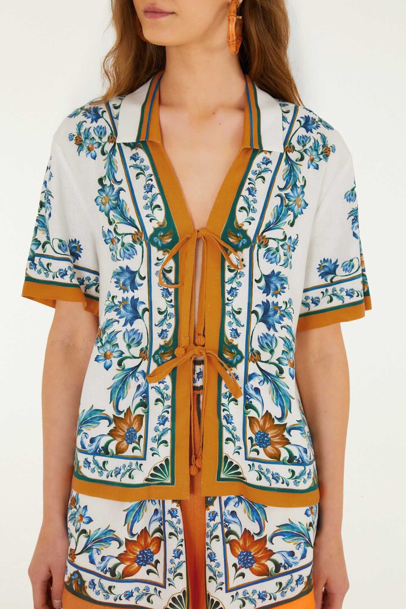 FARM Rio Shop Off-White Flora Tile Blouse