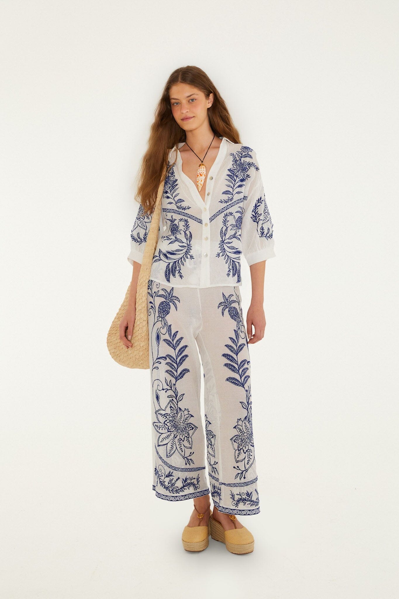 FARM Rio Shop Off-White Nina Embroidery Pants