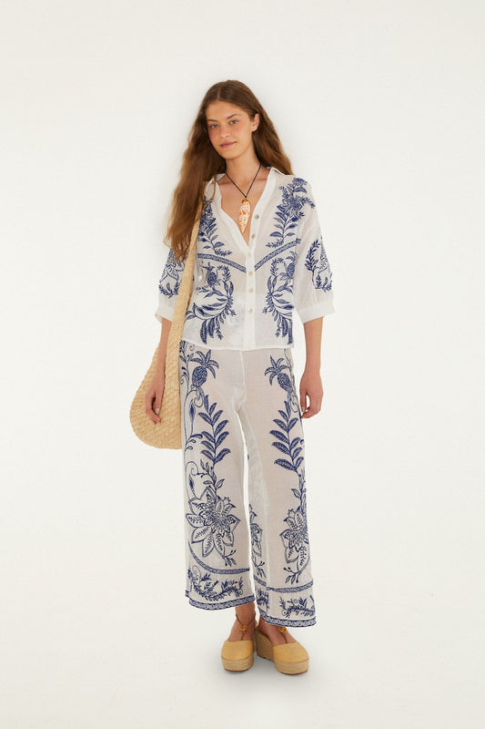 FARM Rio Shop Off-White Nina Embroidery Pants