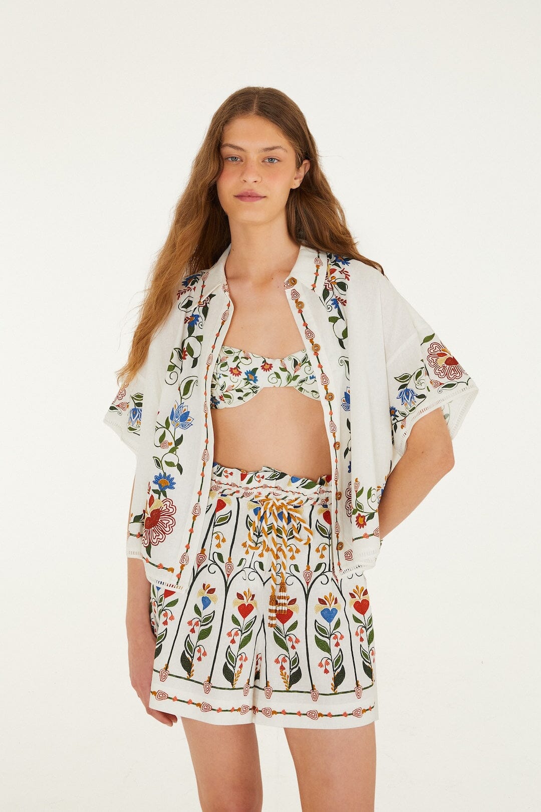 FARM Rio Shop Off-White Stitched Garden Shorts