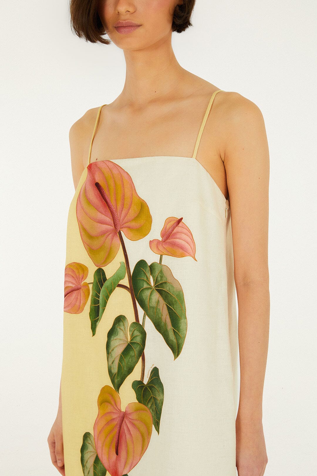 FARM Rio Shop Golden Yellow Anthurium Square Neck Mini Dress