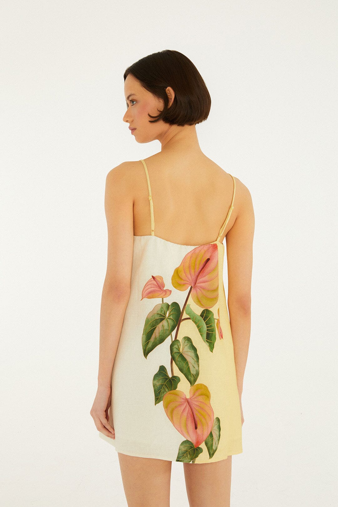 FARM Rio Shop Golden Yellow Anthurium Square Neck Mini Dress