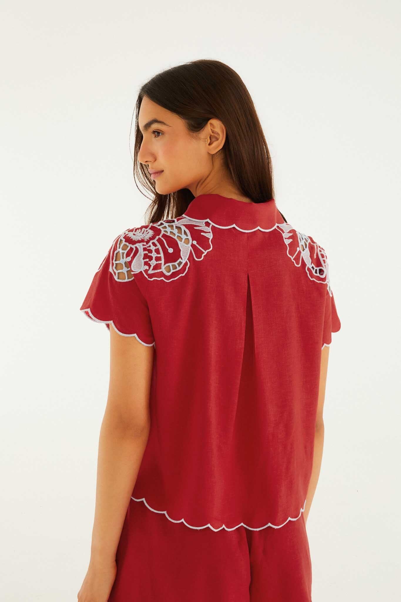 FARM Rio Shop Blouse With Embroidery And Buttons