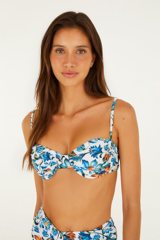 FARM Rio Shop Off-White Flora Tile Underwire Bikini Top