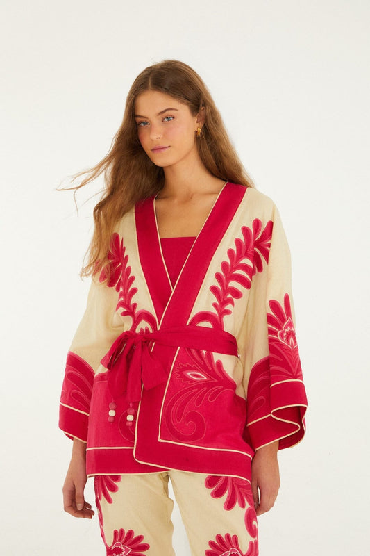 FARM Rio Shop Pink Spring Arabesc Cutwork Lenzing Ecovero Euroflax Kimono