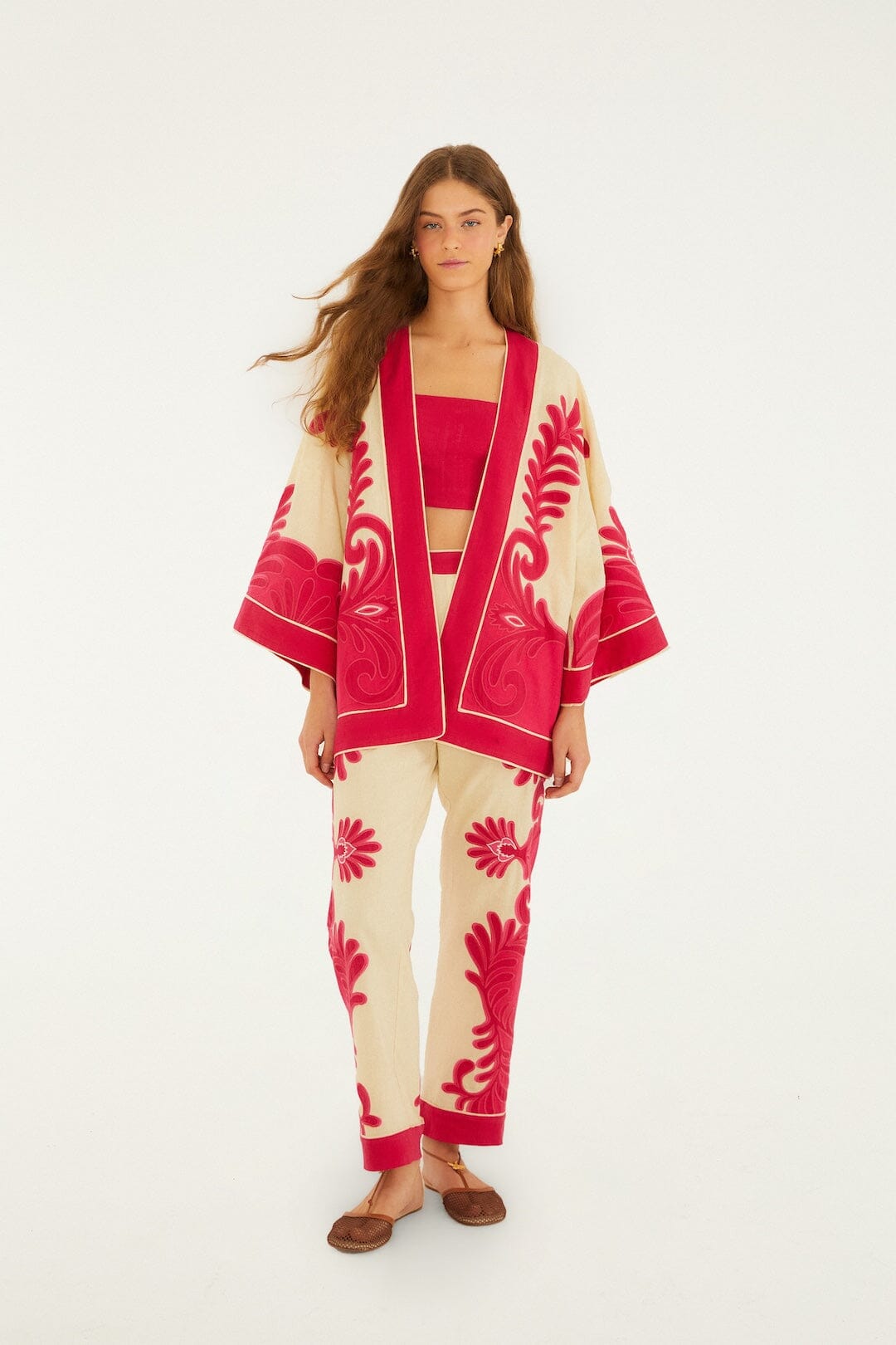 FARM Rio Shop Pink Spring Arabesc Cutwork Lenzing Ecovero Euroflax Kimono