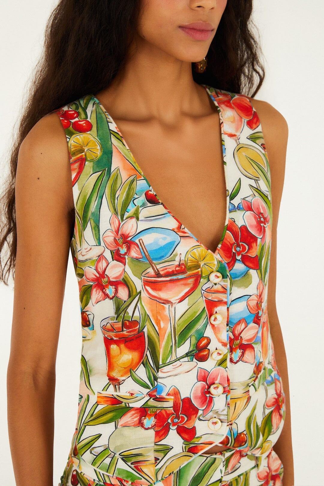 FARM Rio Shop Off-White Sand Cocktail Sleeveless Euroflax Premium Linen Vest