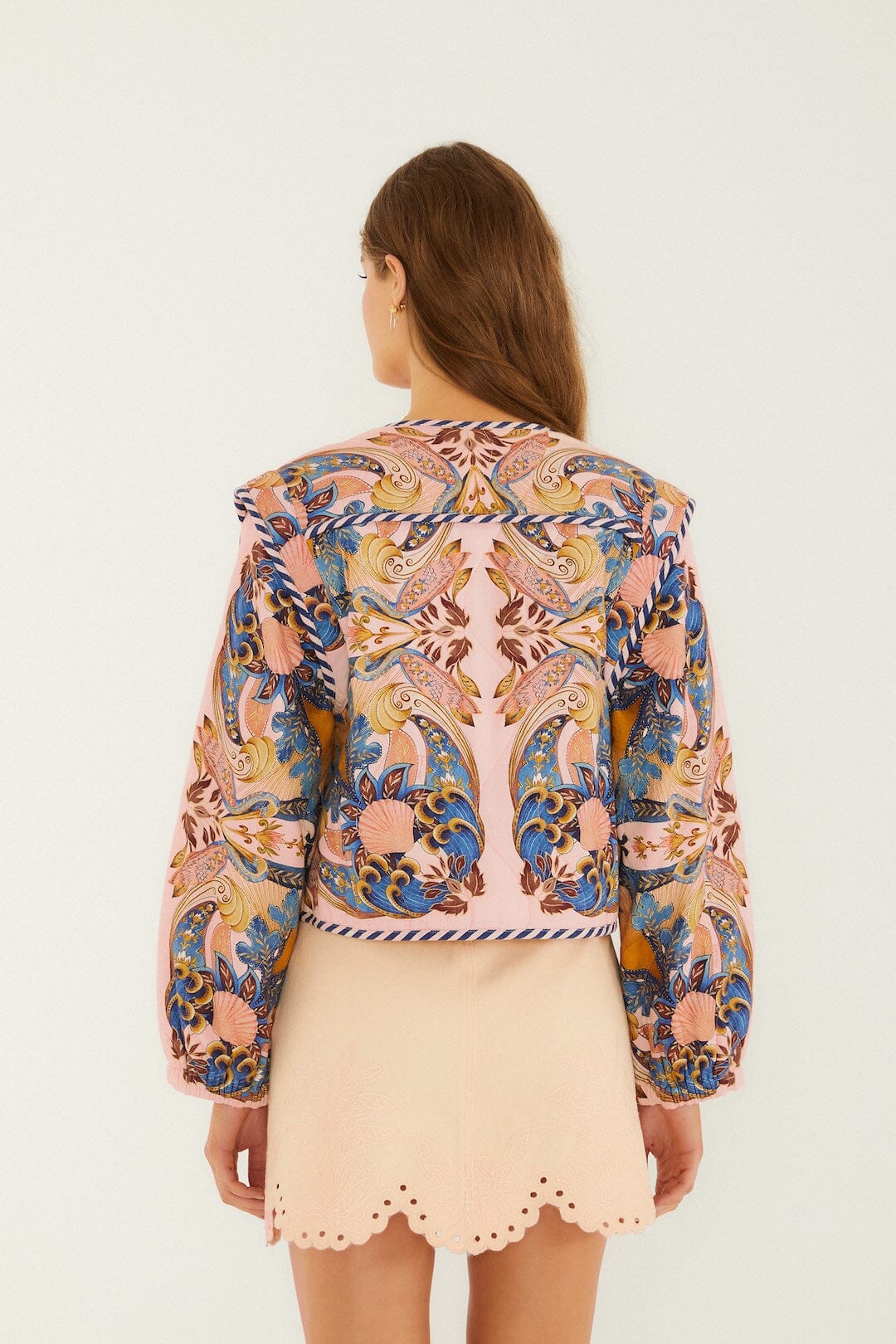 FARM Rio Shop Soft Pink Sea Garden Scarf Buttoned Jacket